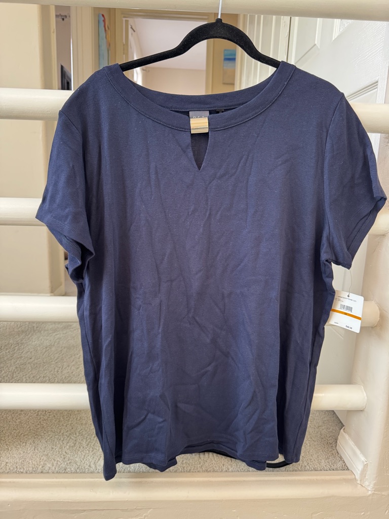 Rafaella Navy Short Sleeve Top With Silver Buckle Accent